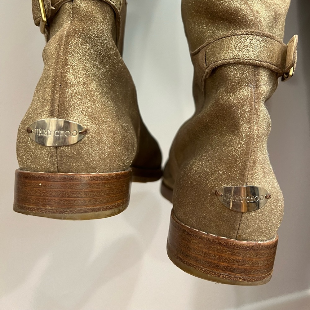 Jimmy Choo gold fur lined boots